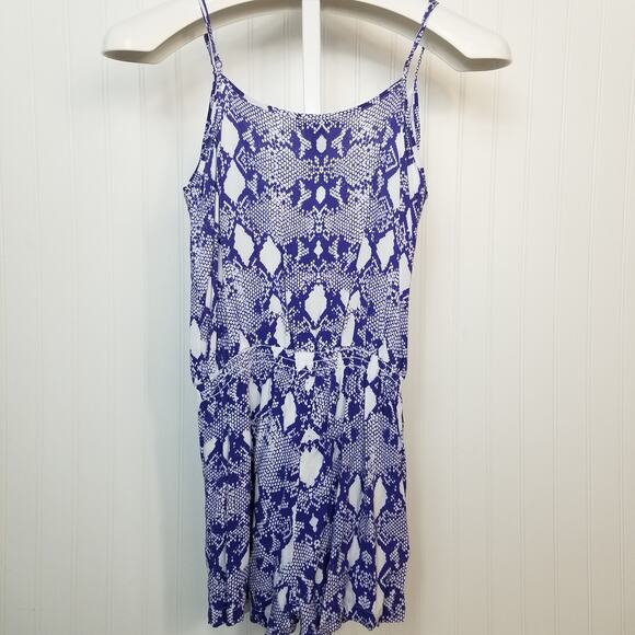 Aqua Snake Print Romper V-Neck Adjustable Strap Blue White XS - Picture 2 of 6